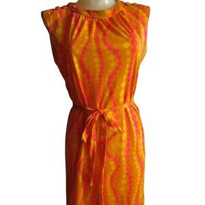 Vintage Women's Dress 8 1960's Neon Psychedelic Stretch KNit Leslie Fay Dallas M